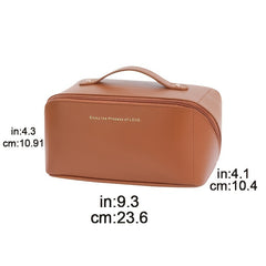 Waterproof Leather Travel Cosmetic Bag with Handle Large Capacity