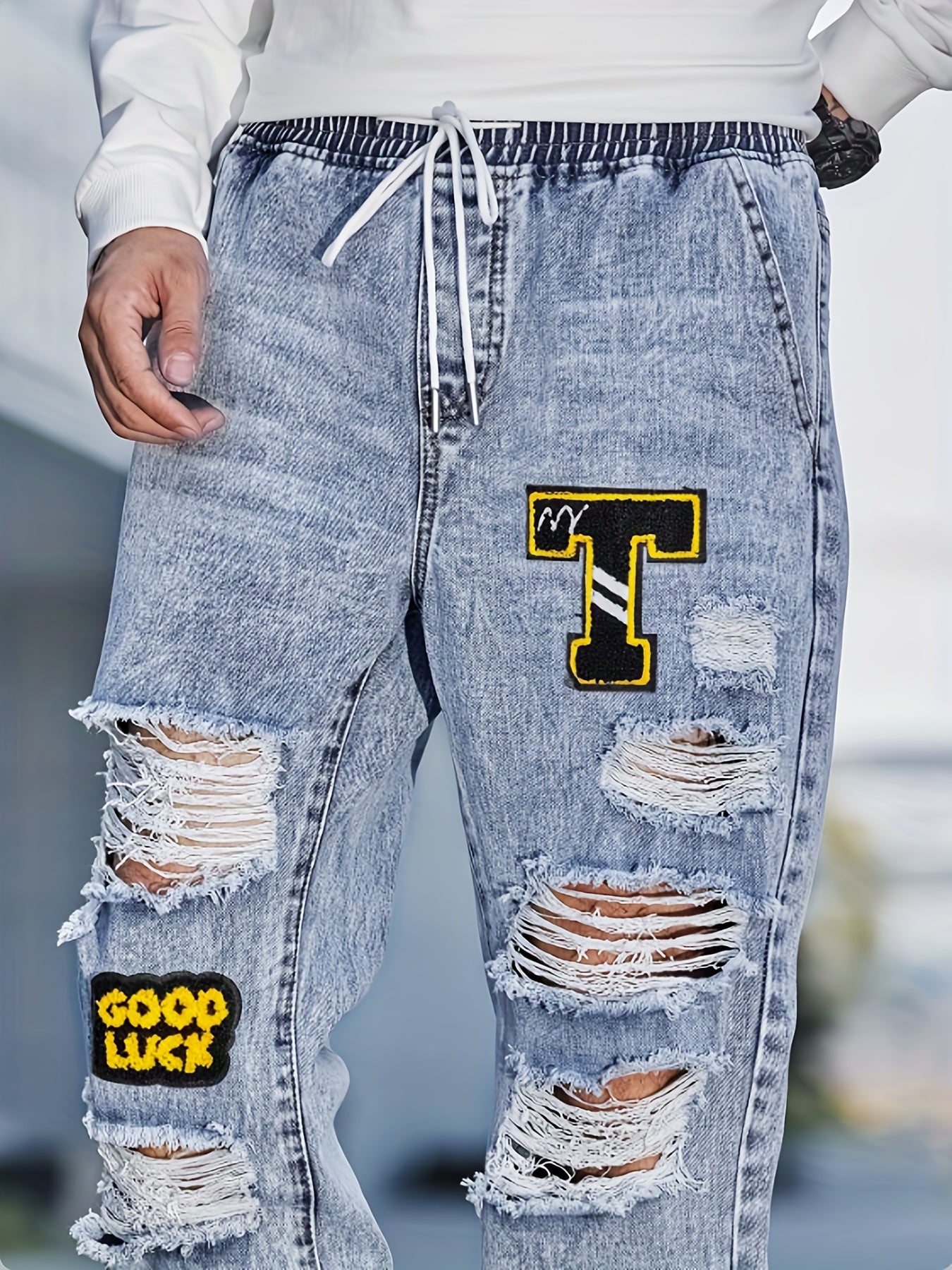Men's Ripped Jeans Casual Street Style Denim Pants