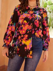 Random Print Long Sleeve Button Up Blouse