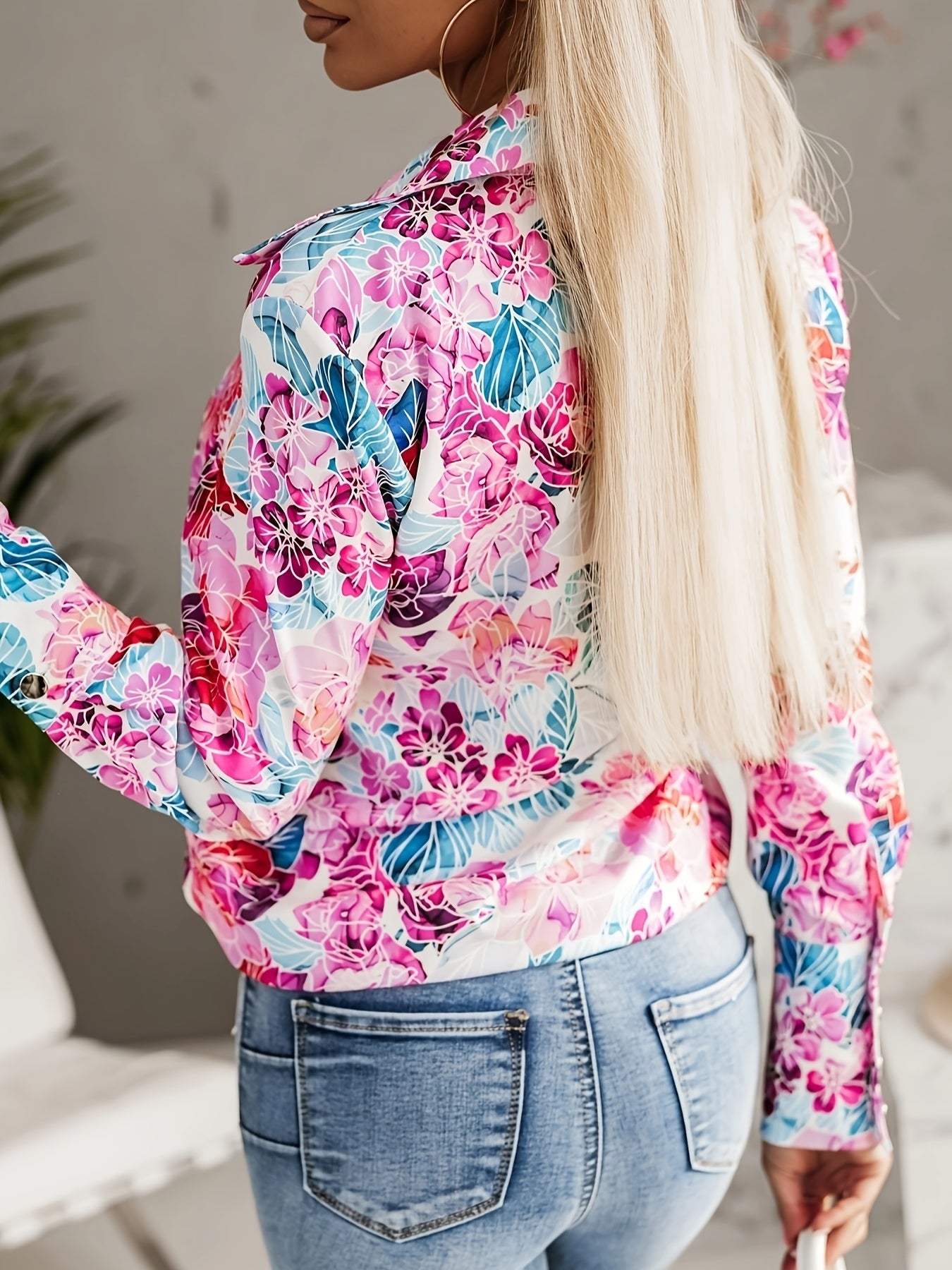 Floral Print Button Up Long Sleeve Blouse