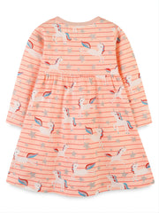 Cotton Dinosaur Print Dress for Toddler Girls