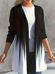 Colorblock Ombre Print Open Front Cardigan