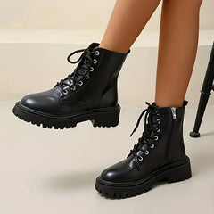 Women's Platform Combat Boots Lace Up & Side Zipper Ankle Boots