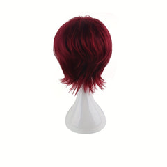 Men's 14 Inch Wine Red Anime Dress Up Wig Synthetic Fiber Wig