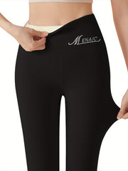 Solid Fleece Leggings Winter Thermal Stretchy Leggings