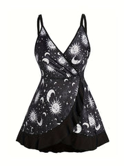 Moon & Sun Print Surplice Neck Cami Top
