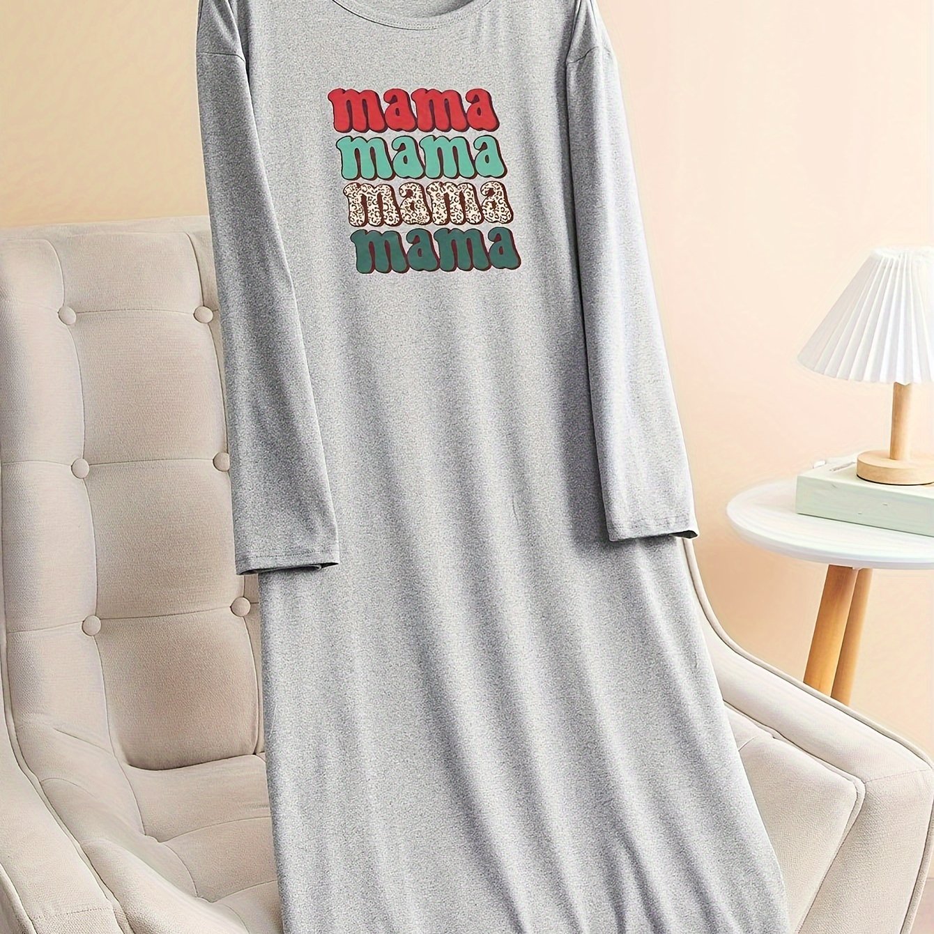 Lounge Dress Women's Plus Letter Graphic Long Sleeve