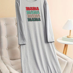 Lounge Dress Women's Plus Letter Graphic Long Sleeve