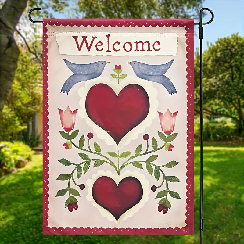 Wedding Garden Flag Double Sided Doves Heart Love Flower Pigeon Welcome Flag