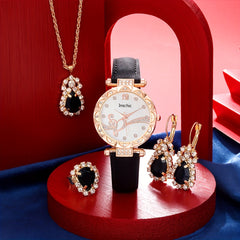 5pcs Love Wings Leather Quartz Watch Set