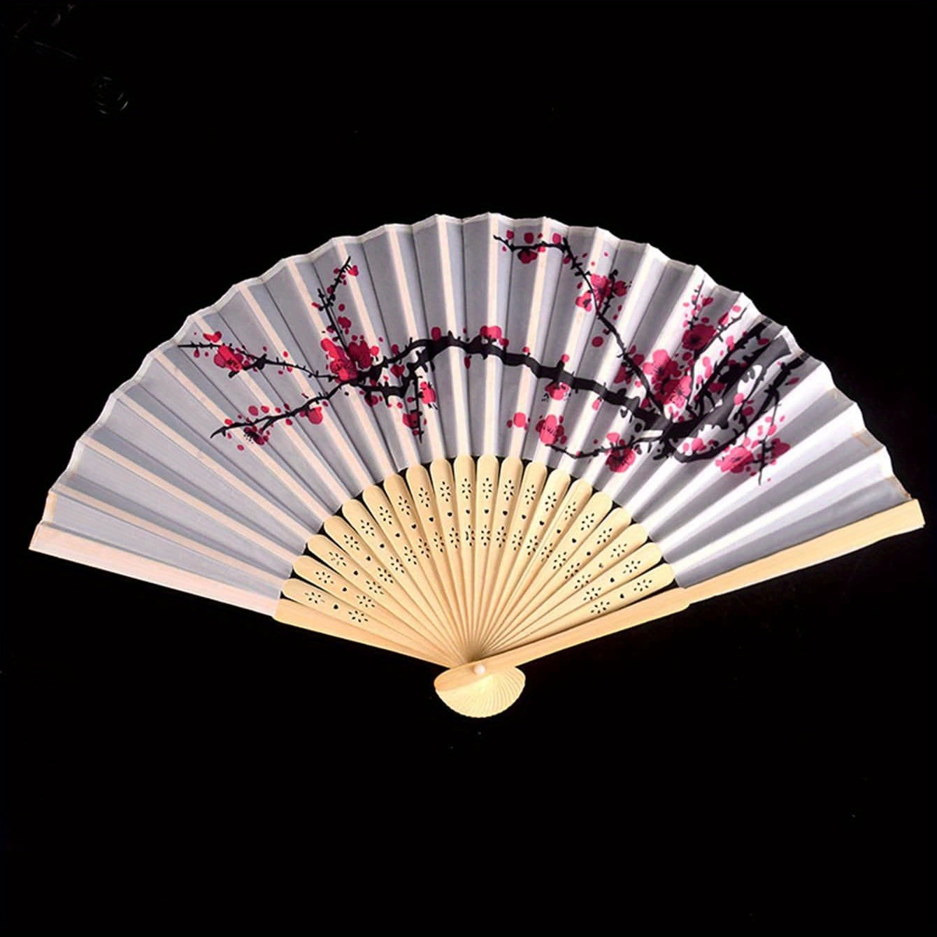 Chinese Style Fiber Decorative Fan Floral Pattern Folding Fan