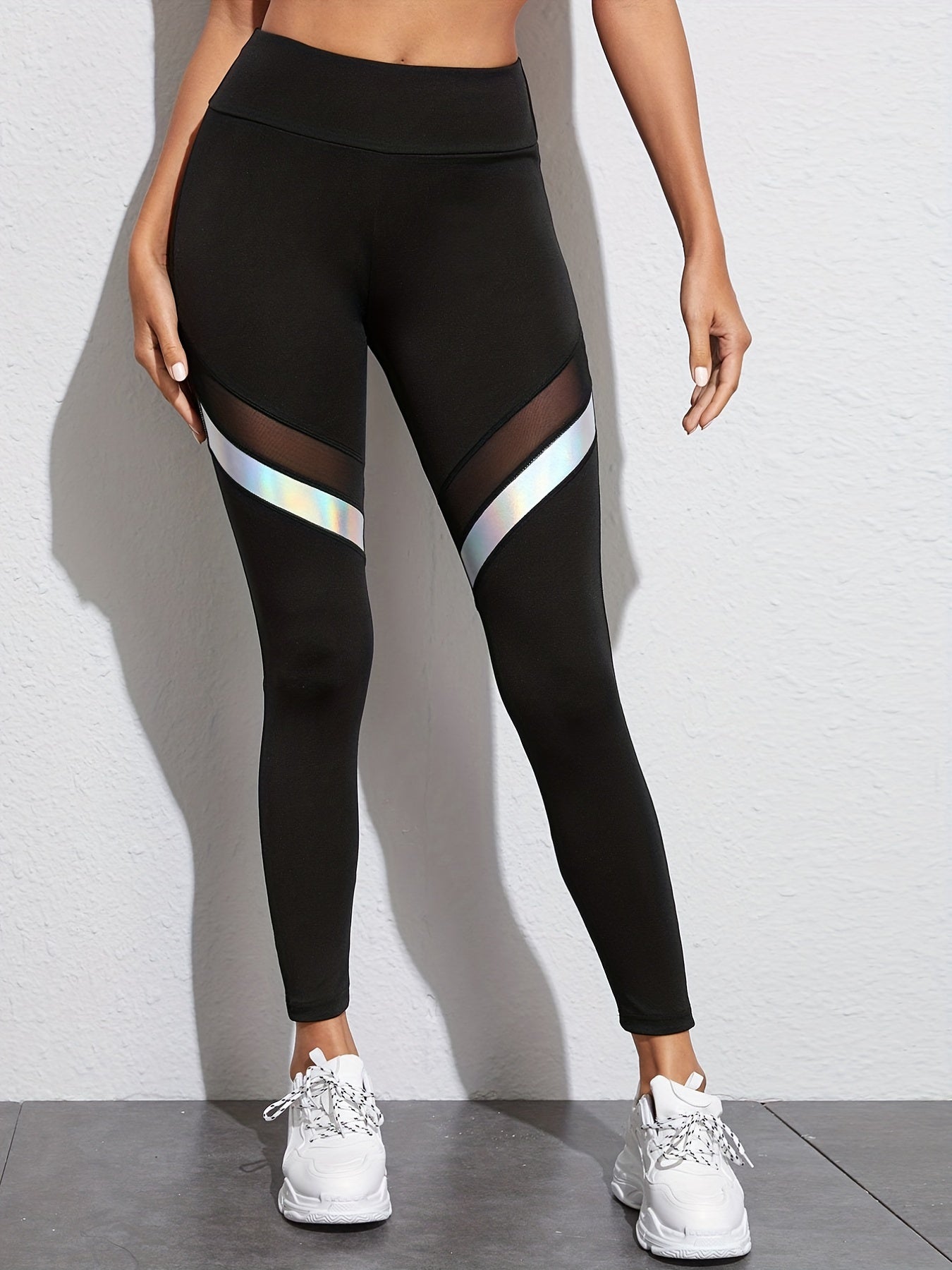 Mesh Patchwork Yoga Leggings Butt Lifting Striped Stretchy Sexy Sports Pants