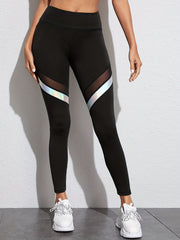 Mesh Patchwork Yoga Leggings Butt Lifting Striped Stretchy Sexy Sports Pants