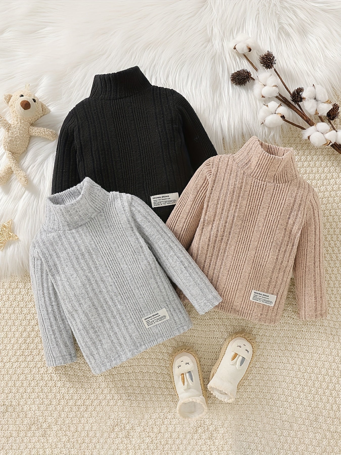 Baby Boys Striped Turtleneck T shirt 3pcs set