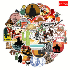 54pcs Western Cowboy & Music Vinyl Stickers for Laptop Water Bottle Helmet