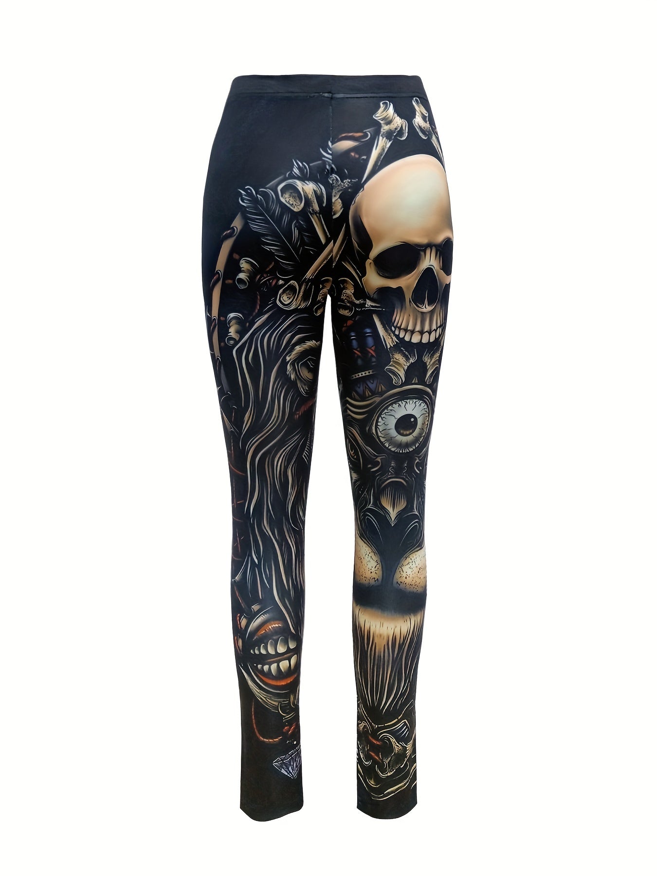 Gothic Skull Print Skinny Leggings High Waist Stretchy Leggings