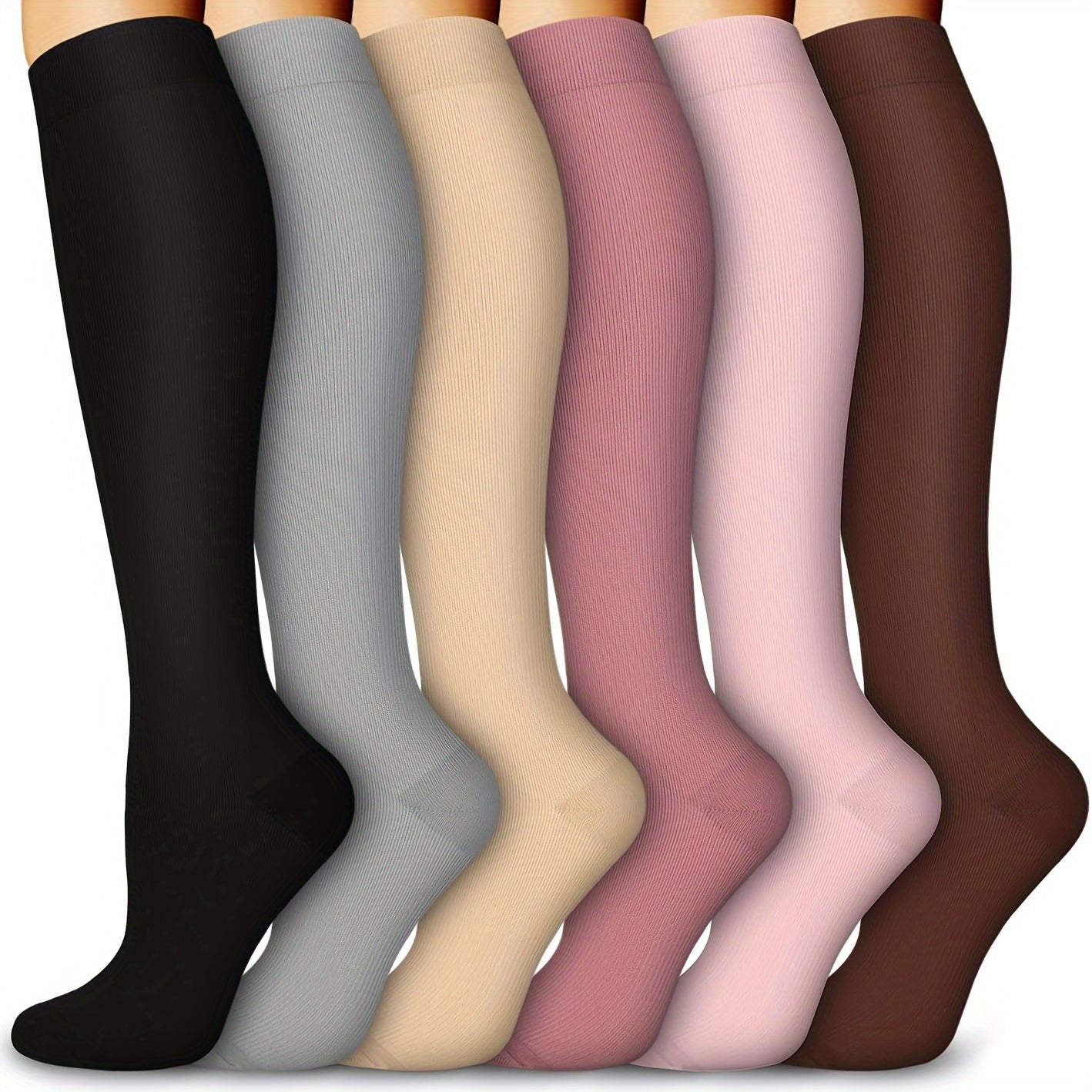 6 Pairs Copper Compression Socks 10-20 mmHg Knee High for Women Men