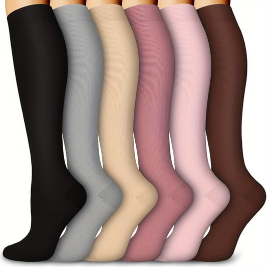 6 Pairs Copper Compression Socks 10-20 mmHg Knee High for Women Men