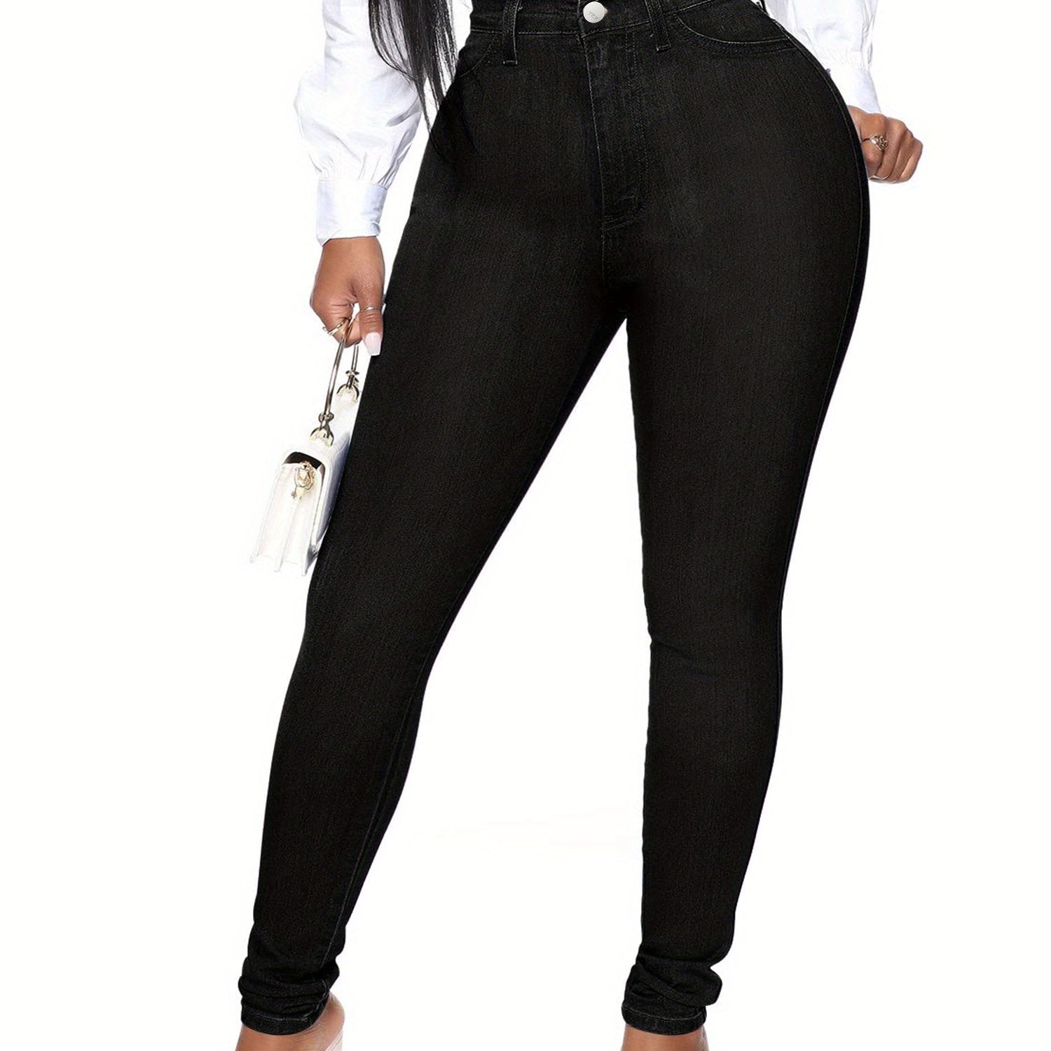 High Rise Skinny Jeans - Button Fly Solid Plus Size