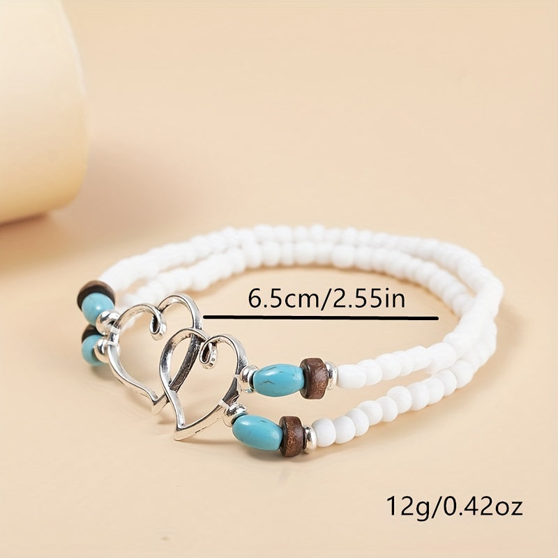 Rice Beads Wooden Beads Turquoise Love Anklet Beach Style Boho Foot Jewelry