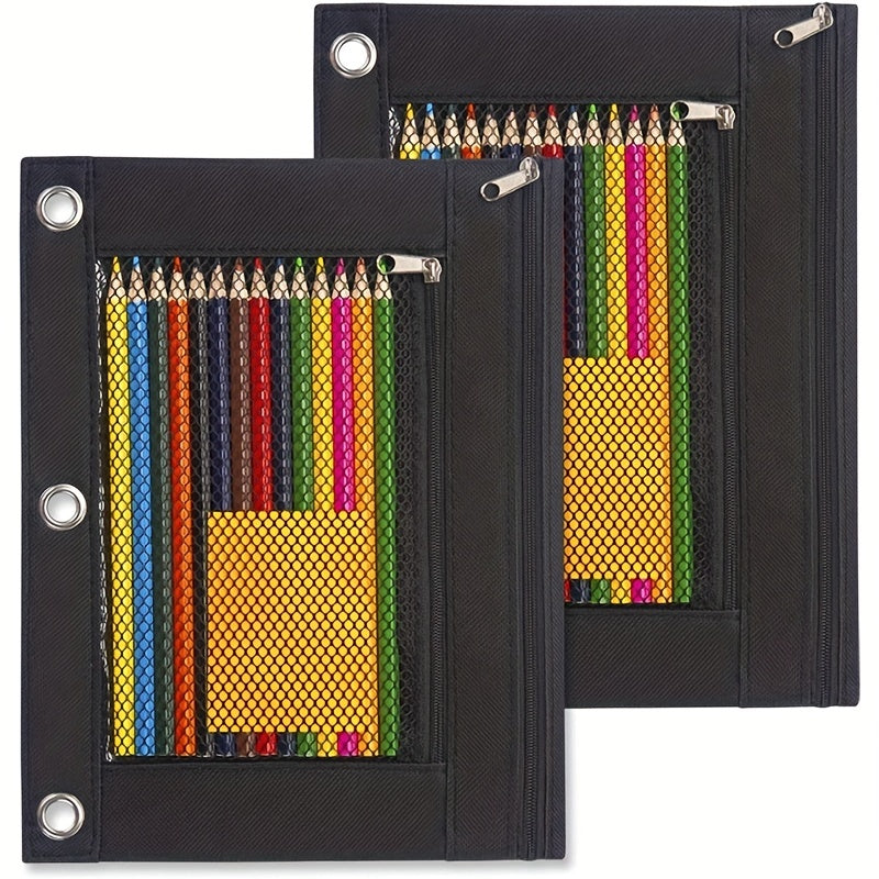 7pcs Zipper Pencil Pouches With Iron Rings For 3 Hole Binder