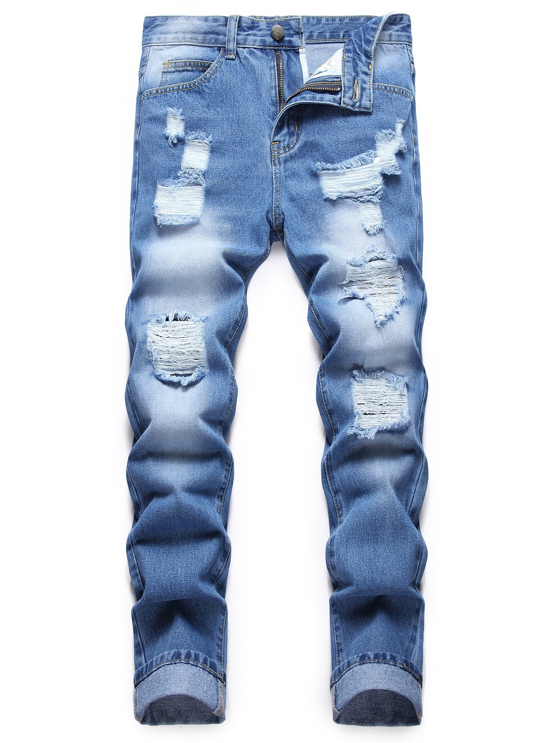 Men's Slim Fit Ripped Jeans Distressed Denim Pants