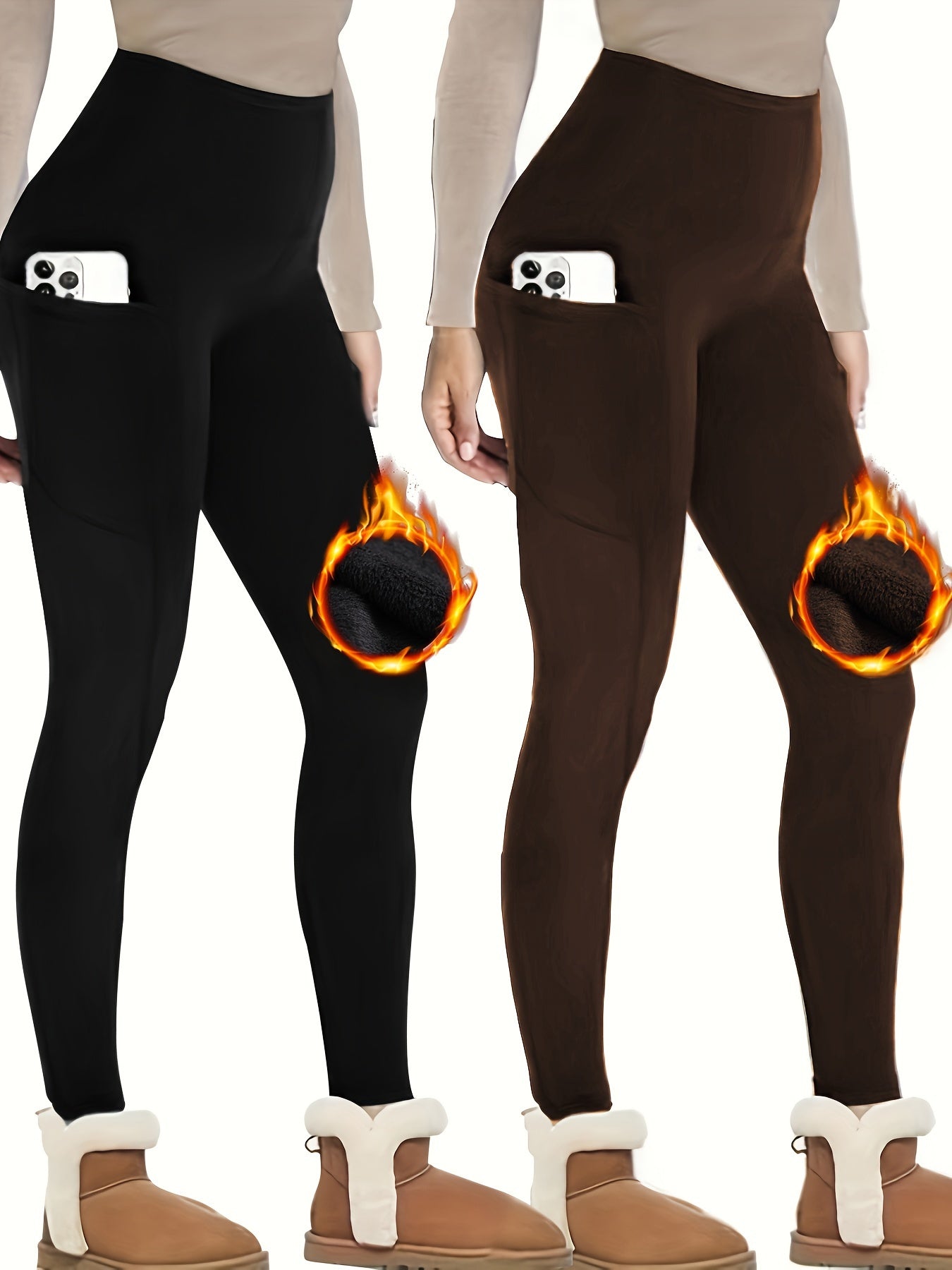 Solid Fleece Yoga Pants With Pocket High Stretch Leggings Women's Activewear