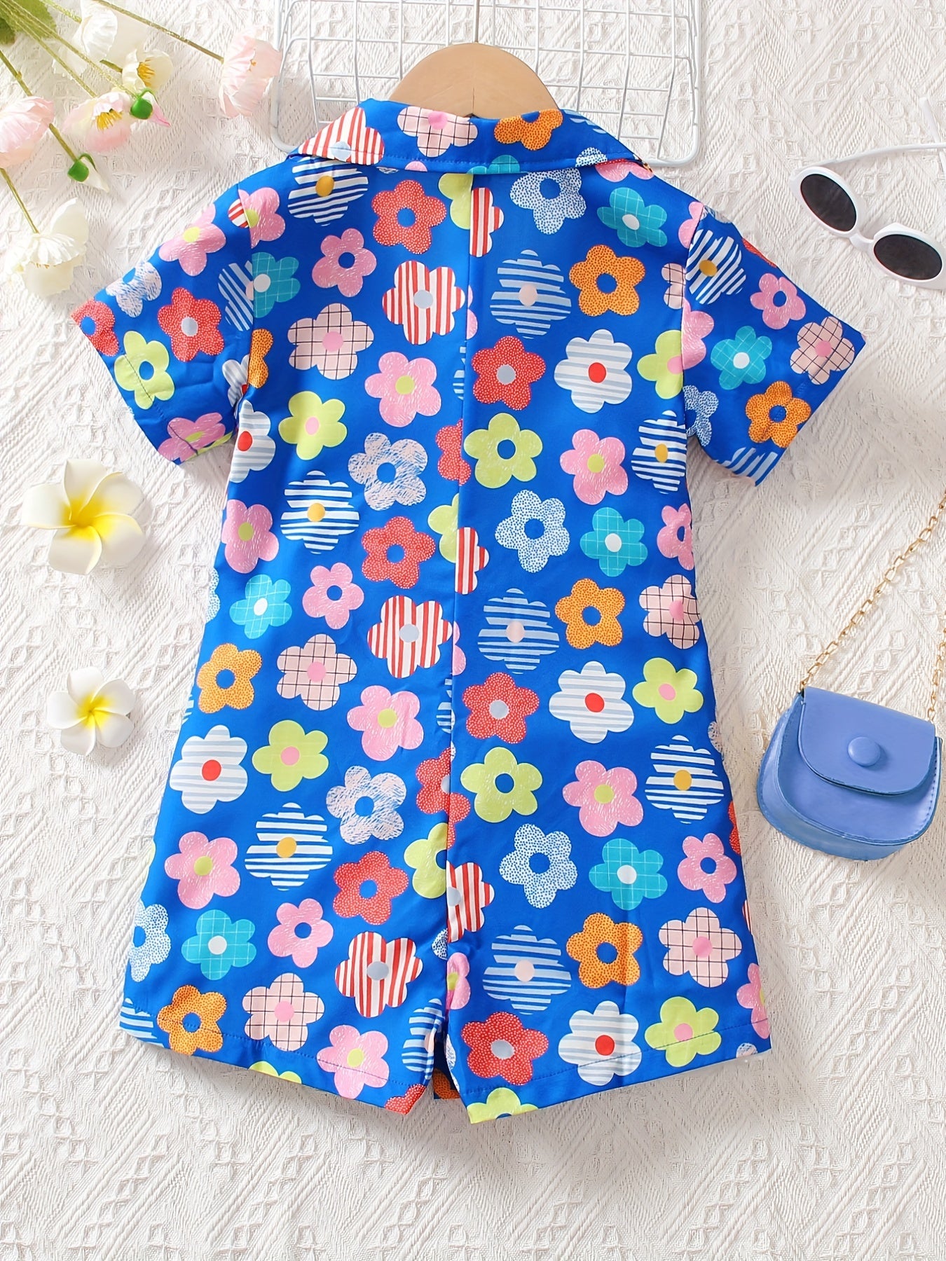Girls' Floral V Neck Casual Shorts Jumpsuit Kids Spring Summer Fall Romper