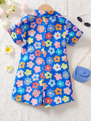 Girls' Floral V Neck Casual Shorts Jumpsuit Kids Spring Summer Fall Romper