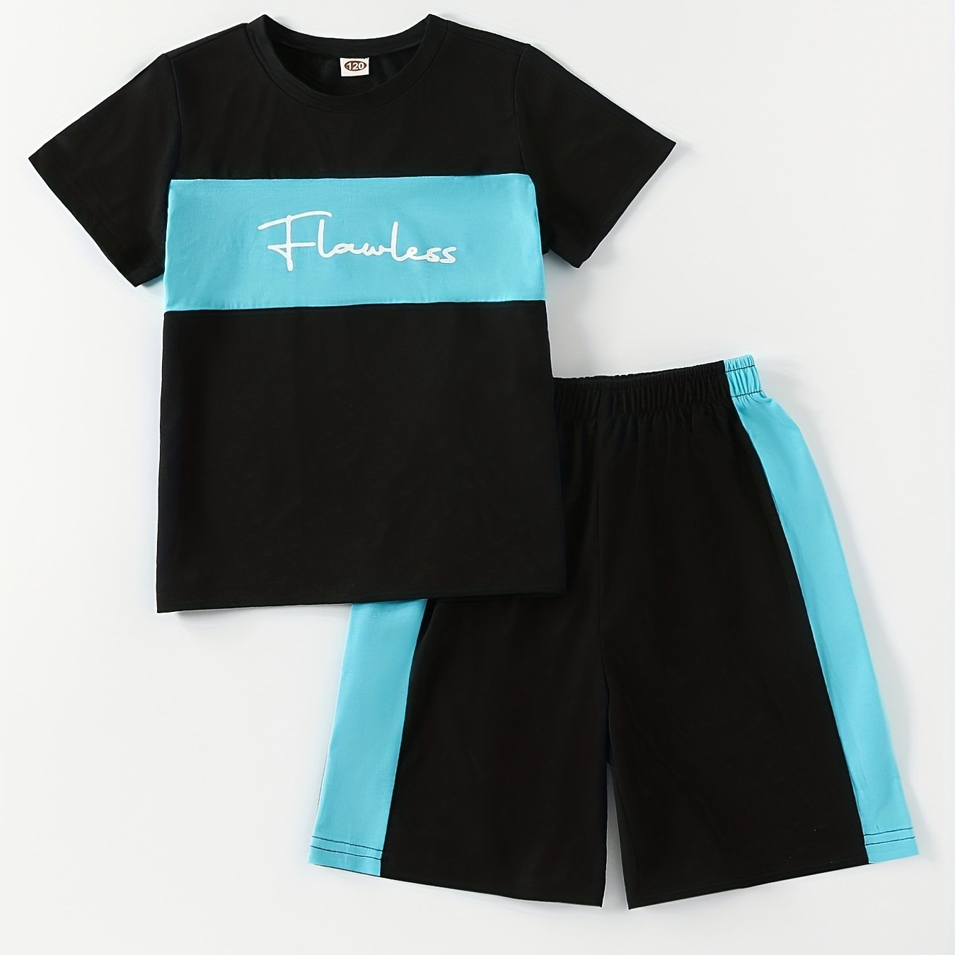 2pcs Boys Flawless Block T shirt & Shorts Summer Clothes Sets