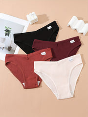 4 Pcs Ribbed Briefs Seamless Mid Rise Panties Women's Lingerie
