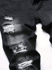 Men's Distressed Denim Pants Slim Fit Ripped Jeans