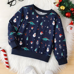 Dinosaur Santa Pattern Kid's Sweatshirt Long Sleeve Top Crew Neck Pullover