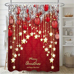 Christmas Style Shower Curtain Set with Non-Slip Bathroom Rug
