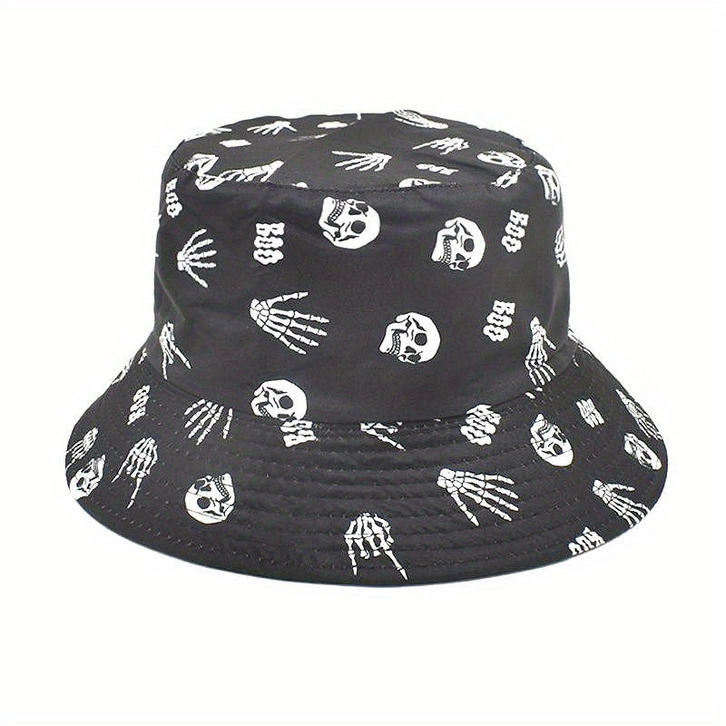 Men's Skull Print Bucket Hat Double Sided Basin Hat Spring Summer
