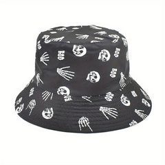 Men's Skull Print Bucket Hat Double Sided Basin Hat Spring Summer