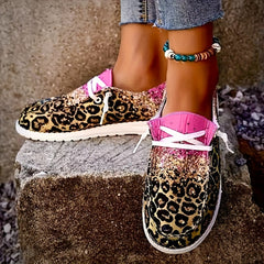 Leopard Print Canvas Slip On Loafers Casual Flat Sneakers