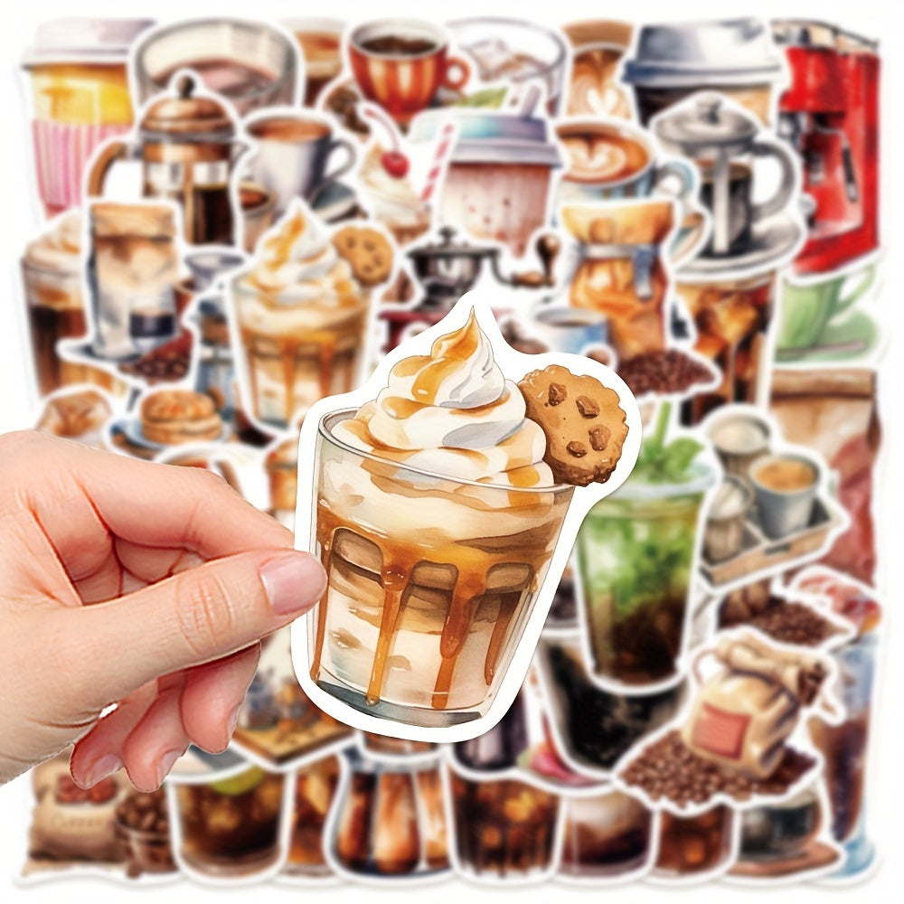 50pcs Coffee Stickers For Laptop Helmet Desktop Water Cup Decoration