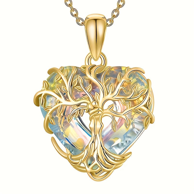 Tree Of Life Necklace Heart Shape Multicolor Crystal Pendant Necklace