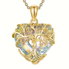 Tree Of Life Necklace Heart Shape Multicolor Crystal Pendant Necklace