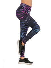 Fluorescent Tree Branch Print Leggings High Waist Slim Leggings