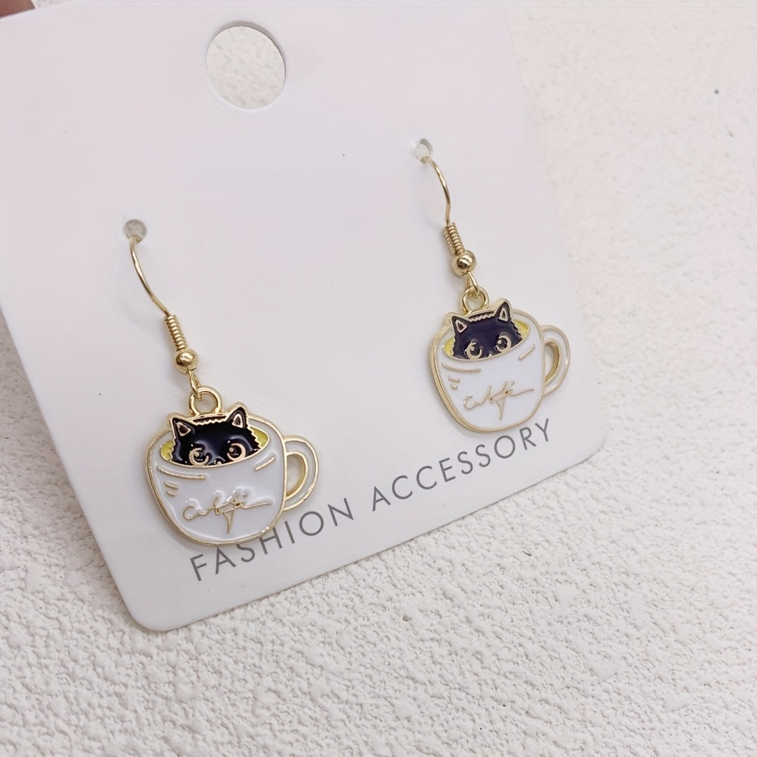 Cat Earrings For Women Creative Coffee Cup - Perfect Christmas Gift
