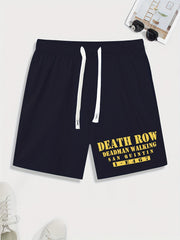 Men's Death Row Print Shorts Casual Stretch Drawstring Shorts