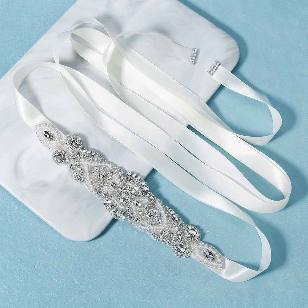 Rhinestone Bridal Belt Wedding Dress Waist Chain Sash Faux Pearl Beaded Belt