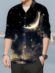 Star & Moon Print Men's Long Sleeve Shirt Autumn Wear