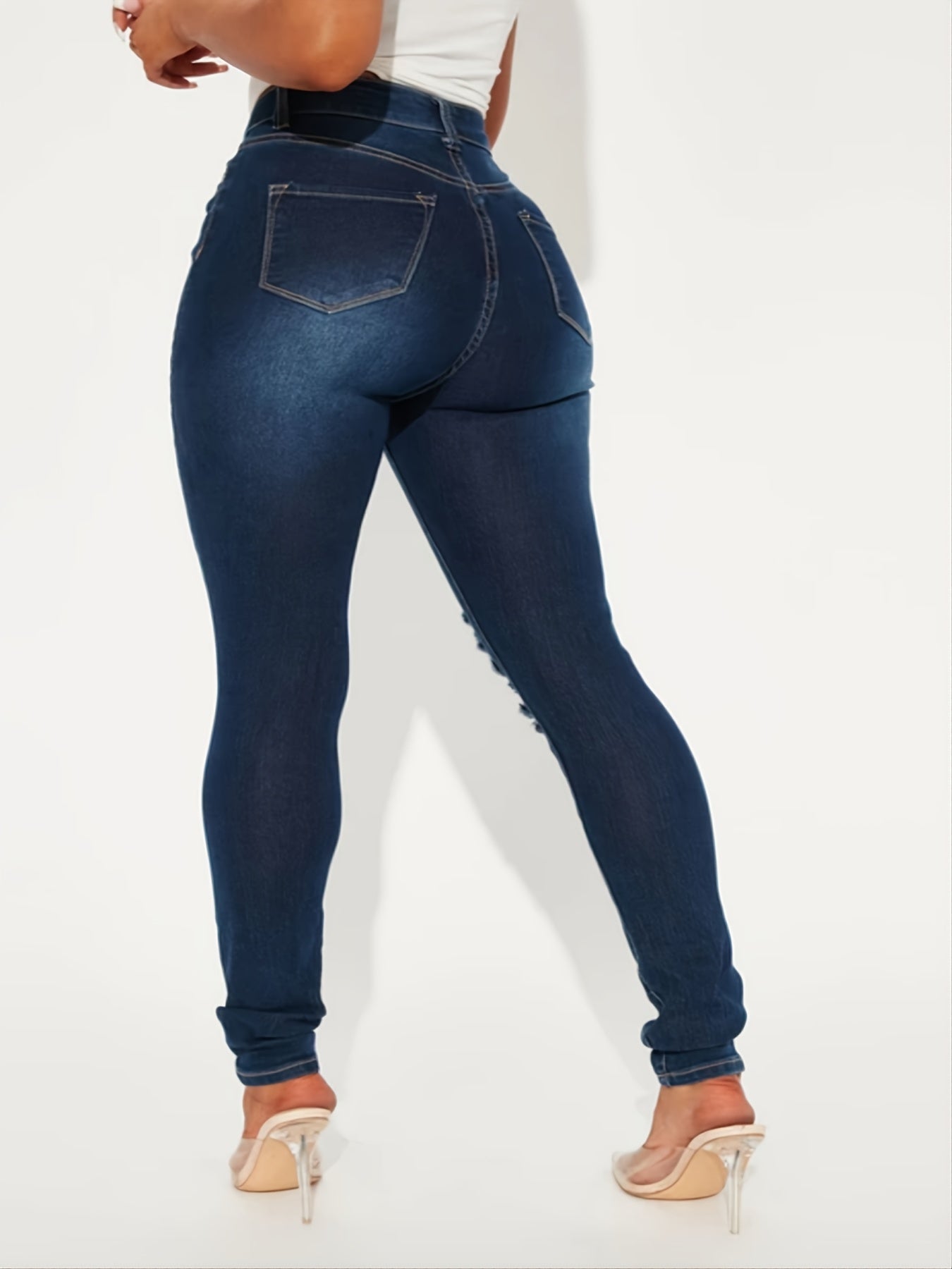 Women's Navy Ripped Skinny Leg Jeans