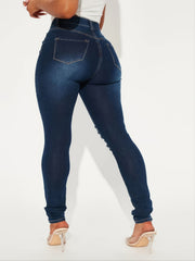 Women's Navy Ripped Skinny Leg Jeans