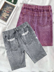 2pcs Girls' Denim Graphic Bike Shorts for Summer