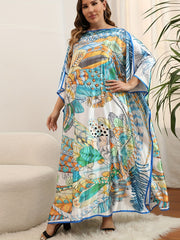 Boho Cover Up Feather Print Bat Sleeve Loose Split Beach