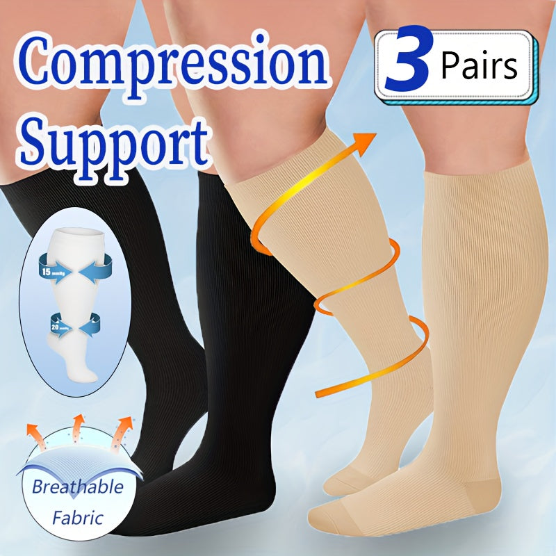 2 Pairs Plus Size Compression Socks 15-20 mmHg for Circulation Support
